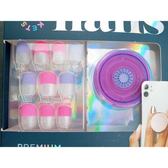 Popsocket Nails Phone Grip Matching Kit Neon Coast Pink Purple 804574 Set Mani - Picture 3 of 4